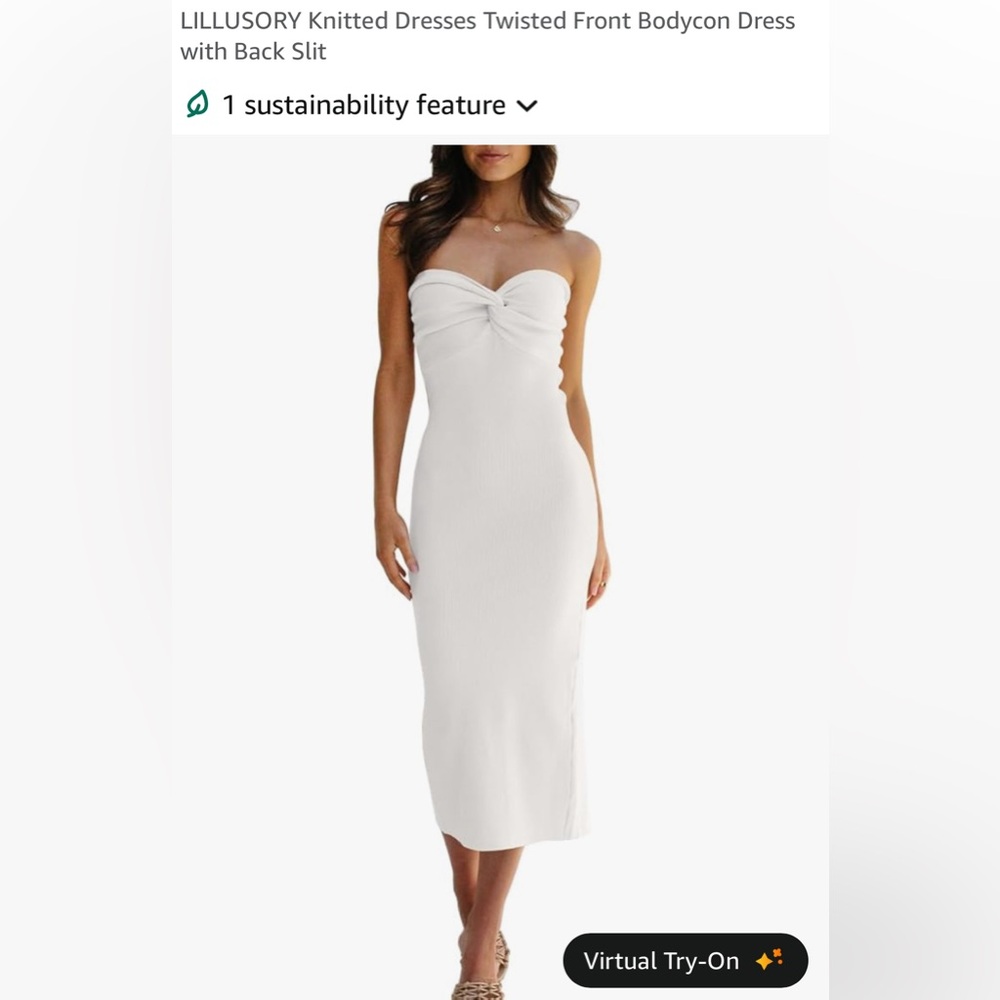 White Strapless Twist-Front Midi Dress
